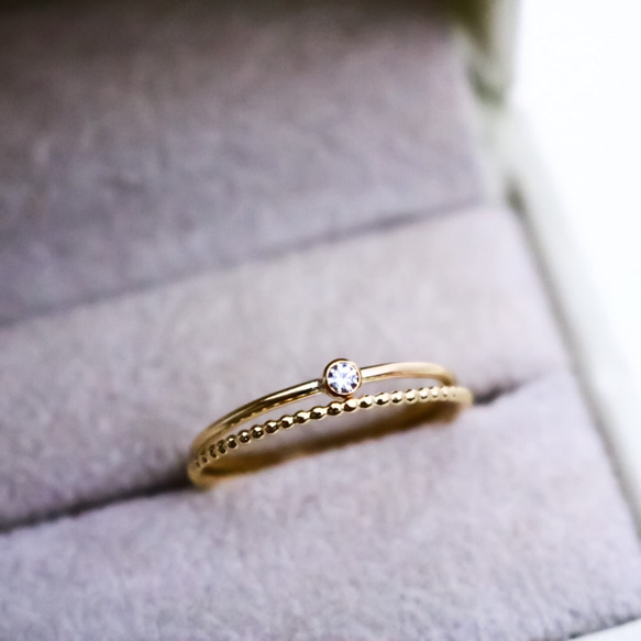 ベゼルリング ２本セット／14kgf  1.0mm幅 選べる天然石／マイナス号対応　ピンキー 2枚目の画像