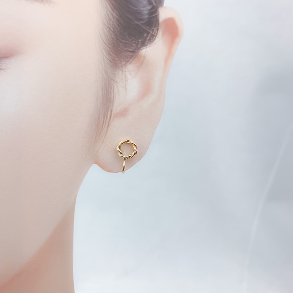 [Creema Limited] ALL 14kgf Round Twist Mini Circle Earrings 耳環 第4張的照片