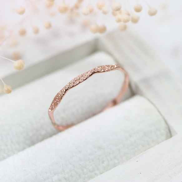 14kgf 1.2mm寬粉紅金“閃光多面戒指”/小指戒指，簡單精緻的戒指 第2張的照片