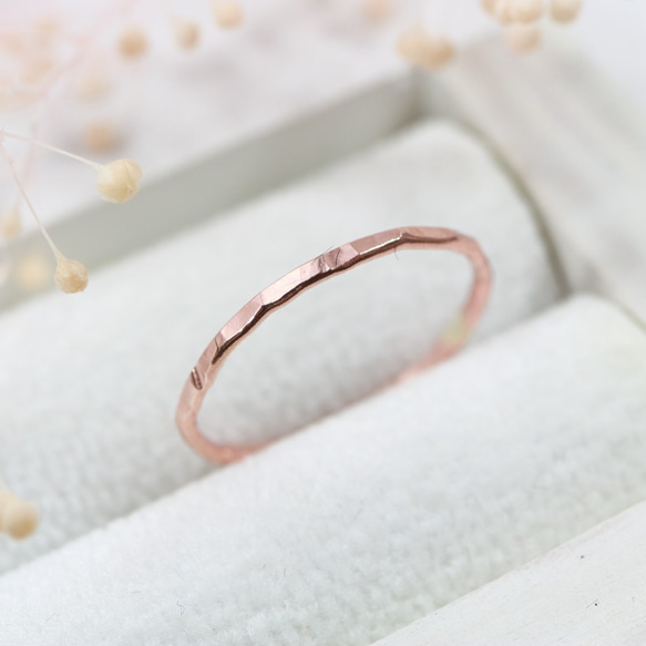 14kgf 1.2mm寬的玫瑰金“ Tsuchime戒指” / Pinky戒指，簡單精緻的戒指 第2張的照片