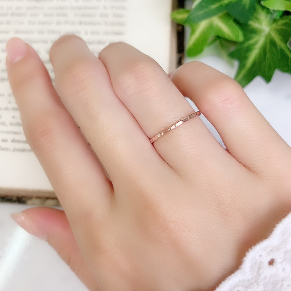 14kgf 1.2mm寬的玫瑰金“ Tsuchime戒指” / Pinky戒指，簡單精緻的戒指 第5張的照片