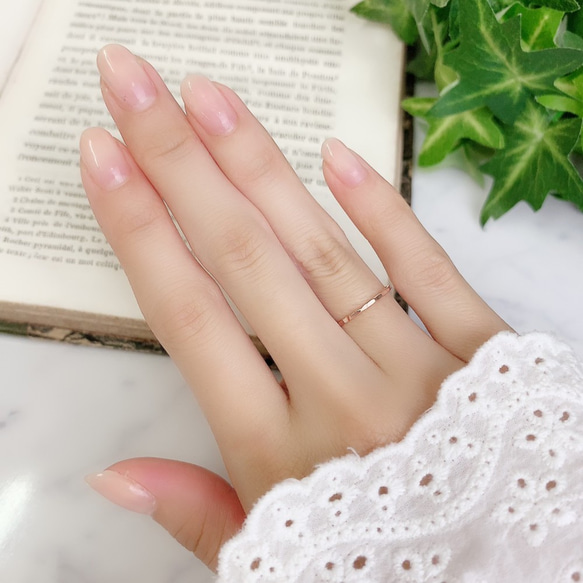 14kgf 1.2mm寬的玫瑰金“ Tsuchime戒指” / Pinky戒指，簡單精緻的戒指 第6張的照片