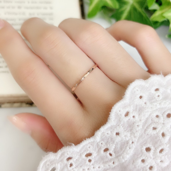 14kgf 1.2mm寬度玫瑰金“ Tsuchime精美戒指” / Pinky戒指，簡單精緻的戒指 第5張的照片