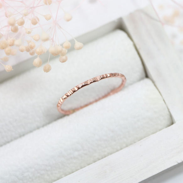 14kgf 1.2mm寬粉紅金“鋒利切割戒指”/小指戒指，簡單精緻的戒指 第1張的照片