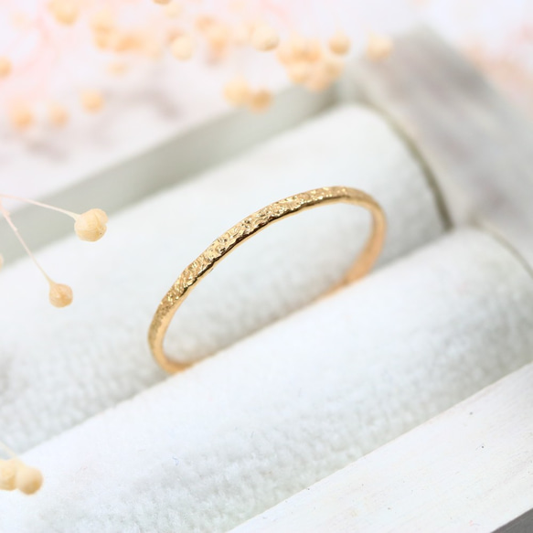 1.2mm寬/14kgf黃金“閃光切割戒指”/小指戒指，簡單精緻的戒指 第1張的照片