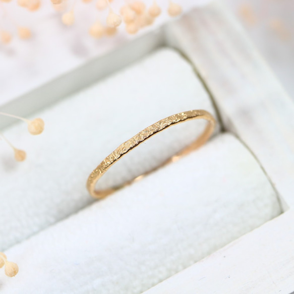 1.2mm寬/14kgf黃金“閃光切割戒指”/小指戒指，簡單精緻的戒指 第2張的照片