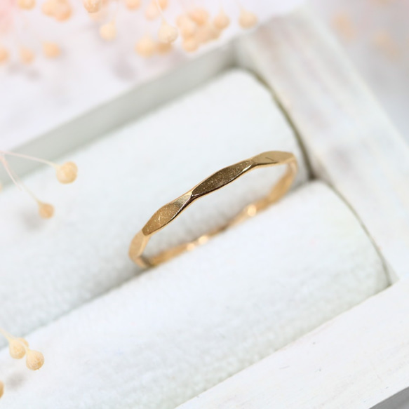 寬度為1.2mm / 14kgf黃金“多面戒指” /小指戒指，簡潔細膩的戒指 第1張的照片