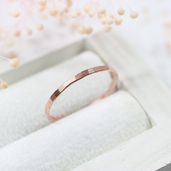 14kgf 1.2mm寬度玫瑰金“扁平形” /小指戒指，簡單精緻的戒指 第1張的照片