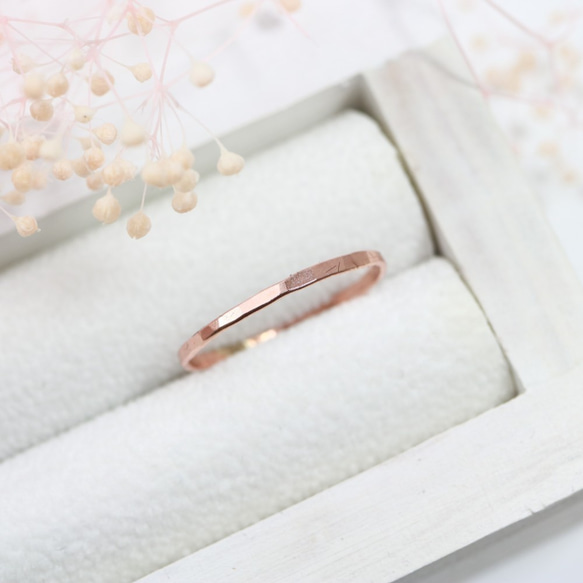 14kgf 1.2mm寬度玫瑰金“扁平形” /小指戒指，簡單精緻的戒指 第2張的照片