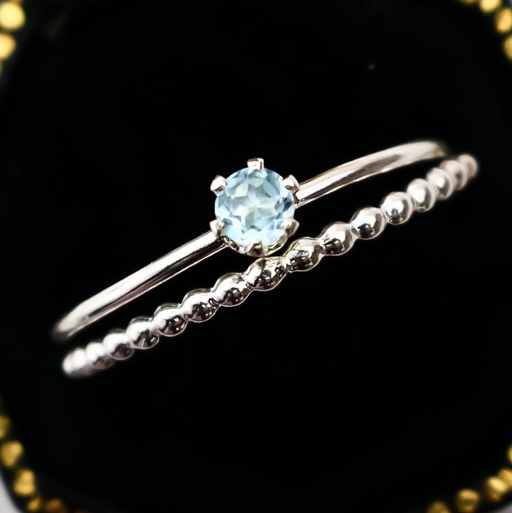 【creema限定福袋】【2本セット】シルバー　0.1ctの天然石のリング ＆ 1.5mm幅つぶつぶリング 4,788円