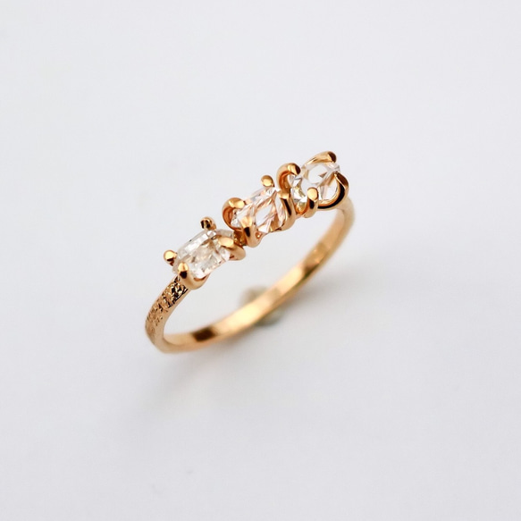 【14kgf】 Herkimer鑽石0.5ct / 3粒半寶石永恆戒指 第2張的照片