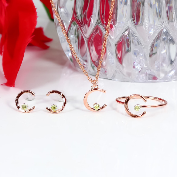 【Creema限定】《夜桜と月》新色 ALL 14k pink gold filled ✳︎月と星と天然石✳︎3点セット 1枚目の画像