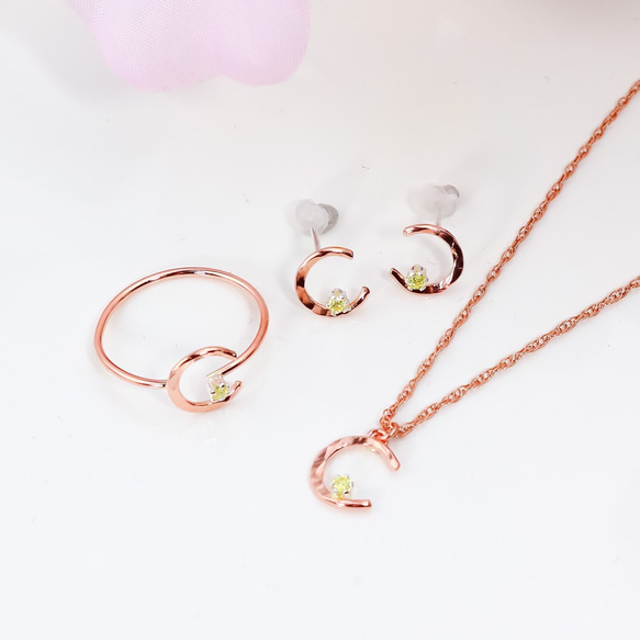 【Creema限定】《夜桜と月》新色 ALL 14k pink gold filled ✳︎月と星と天然石✳︎3点セット 2枚目の画像