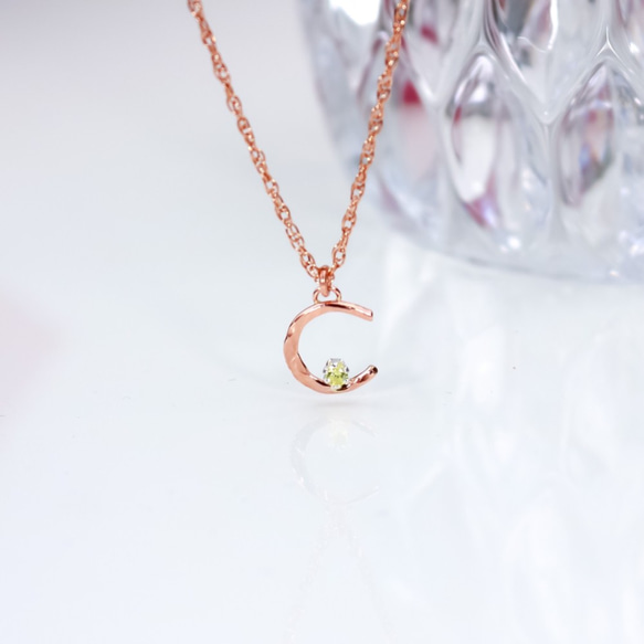 【Creema限定】《夜桜と月》新色 ALL 14k pink gold filled ✳︎月と星と天然石　ネックレス 2枚目の画像