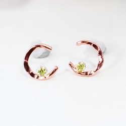 【Creema限定】《夜桜と月》新色 ALL 14k pink gold filled ✳︎月と星と天然石　ピアス 1枚目の画像