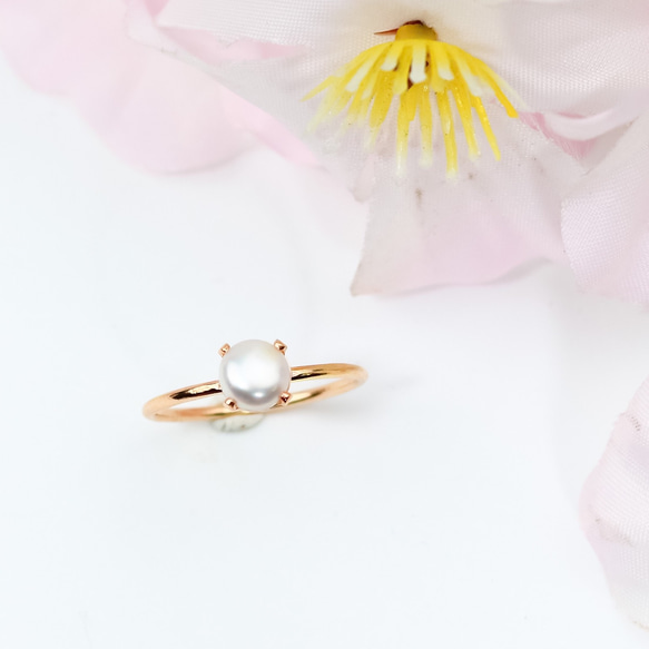 14kgf 6mm半圓形淡水珍珠戒指*臂寬1.3mm *作為慶祝新生命的禮物 第2張的照片