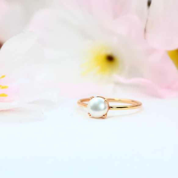 14kgf 6mm半圓形淡水珍珠戒指*臂寬1.3mm *作為慶祝新生命的禮物 第3張的照片