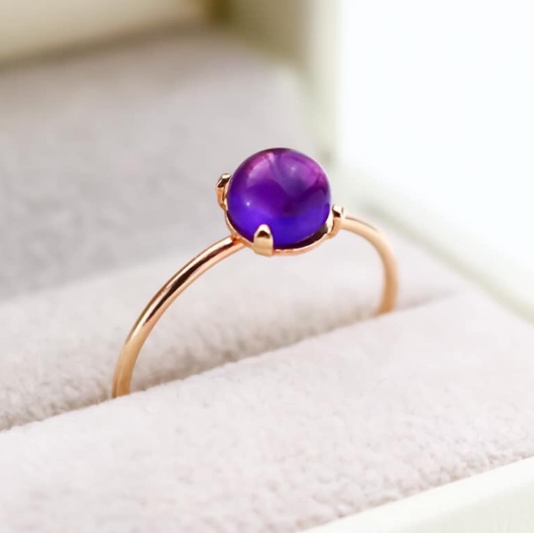 アメジスト 6mm  天然石のリング／ぷっくりカボションカット＊1.3mm幅　2月誕生石