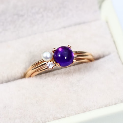 [Creema限定幸運袋]《 3件套》 14kgf 6mm紫水晶・ 2mm天然石戒指・淡水珍珠 第2張的照片