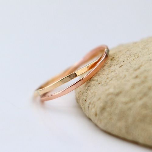 2連リング】14kgf イエローゴールド＆ピンクゴールド 華奢なコンビ