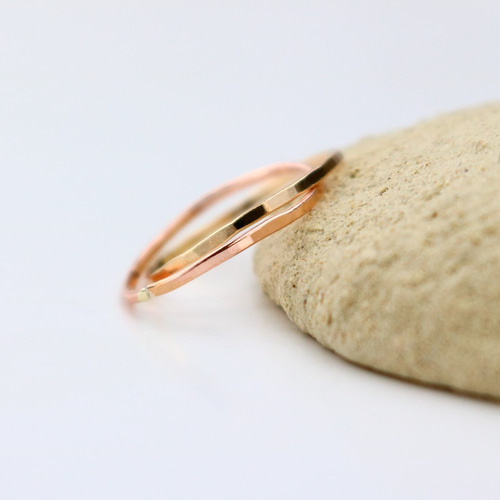 2連リング】14kgf イエローゴールド＆ピンクゴールド 華奢なコンビ