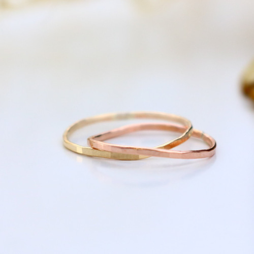 2連リング】14kgf イエローゴールド＆ピンクゴールド 華奢なコンビ