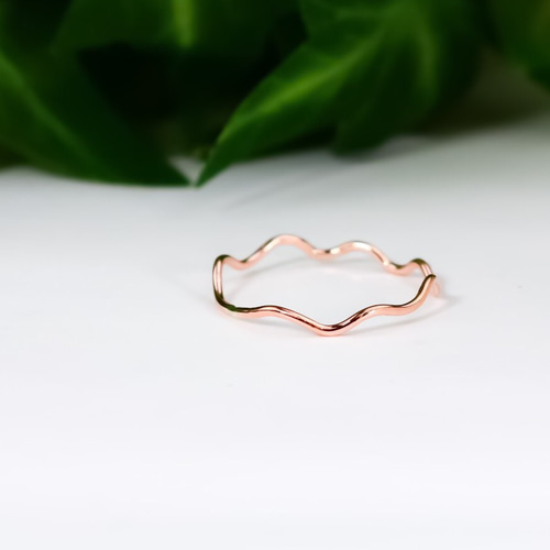 こはぴょ♡K18PG ピンクゴールドウェーブリング 11号 作家様制作 つけっぱなしもOK♪ 14kgf ピンクゴールド 波のうねうねリング