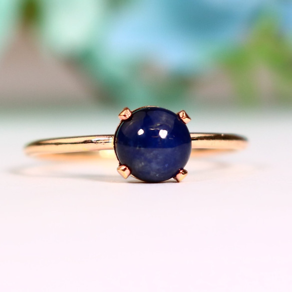 [吸引你的美]緬甸藍寶石6mm天然石戒指/凸圓形切割*1.3mm寬九月生日石 第1張的照片