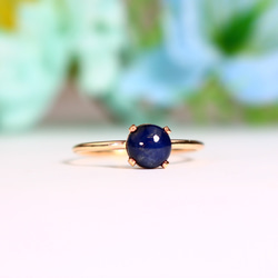 [吸引你的美]緬甸藍寶石6mm天然石戒指/凸圓形切割*1.3mm寬九月生日石 第3張的照片