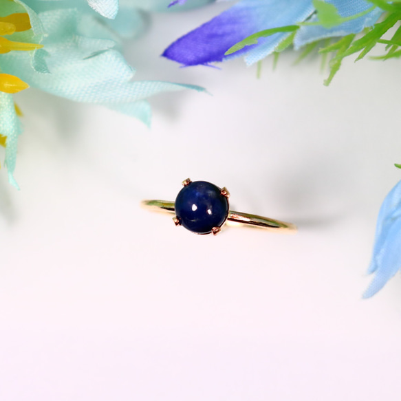 [吸引你的美]緬甸藍寶石6mm天然石戒指/凸圓形切割*1.3mm寬九月生日石 第4張的照片