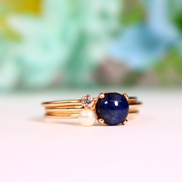 [吸引你的美]緬甸藍寶石6mm天然石戒指/凸圓形切割*1.3mm寬九月生日石 第5張的照片