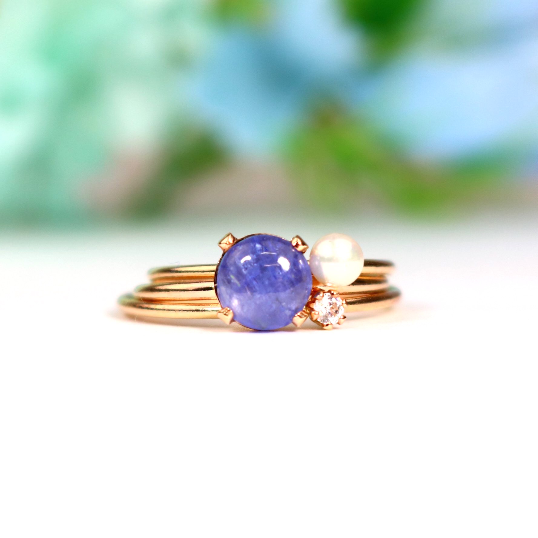 【稀少】タンザナイト　6mm  天然石リング／ぷっくりカボションカット＊1.3mm幅　12月誕生石