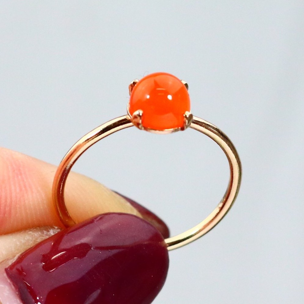 【星の貴石】恋のお守り　カーネリアン　 6mm  天然石リング／カボションカット＊1.3mm幅