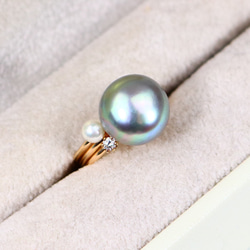 [Creema限定幸運袋]《 3件套》 14kgf 10毫米灰色珍珠2毫米天然石戒指淡水珍珠 第7張的照片