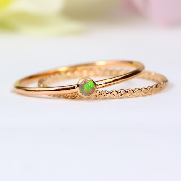 [埃塞俄比亞蛋白石] 擋板環，2 件套 / 14kgf，1.0mm 寬度，天然石可供選擇 / 相容小號 第1張的照片