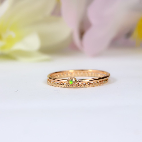 [埃塞俄比亞蛋白石] 擋板環，2 件套 / 14kgf，1.0mm 寬度，天然石可供選擇 / 相容小號 第2張的照片