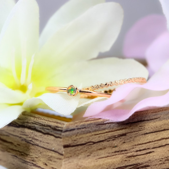 [埃塞俄比亞蛋白石] 擋板環，2 件套 / 14kgf，1.0mm 寬度，天然石可供選擇 / 相容小號 第3張的照片