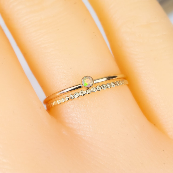 [埃塞俄比亞蛋白石] 擋板環，2 件套 / 14kgf，1.0mm 寬度，天然石可供選擇 / 相容小號 第4張的照片