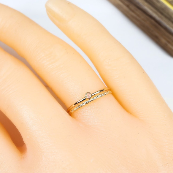 [埃塞俄比亞蛋白石] 擋板環，2 件套 / 14kgf，1.0mm 寬度，天然石可供選擇 / 相容小號 第5張的照片