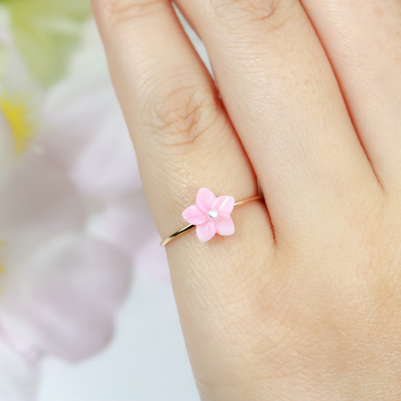 春天的顏色♡柔軟柔軟的“Kyueri戒指”/精緻的花朵花朵戒指精緻的小指戒指♪ 第3張的照片
