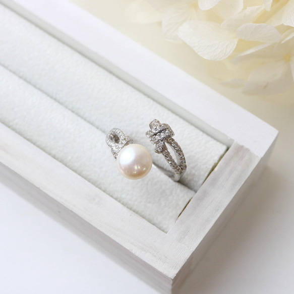 [大特價] [數量有限] silver925這款珍珠叉形戒指/一種尺寸適合所有開放式戒指 第4張的照片