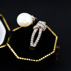[大特價] [數量有限] silver925這款珍珠叉形戒指/一種尺寸適合所有開放式戒指 第6張的照片