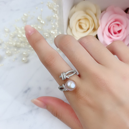 大特価】【数量限定】silver925 本真珠染ピンクパールのフォークリング 