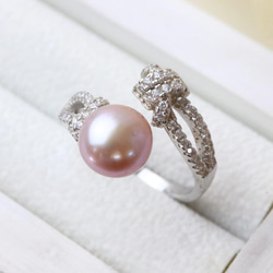 【大特価】【数量限定】silver925　本真珠染ピンクパールのフォークリング／フリーサイズ　オープンリング 3枚目の画像