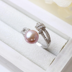 【大特価】【数量限定】silver925　本真珠染ピンクパールのフォークリング／フリーサイズ　オープンリング 4枚目の画像