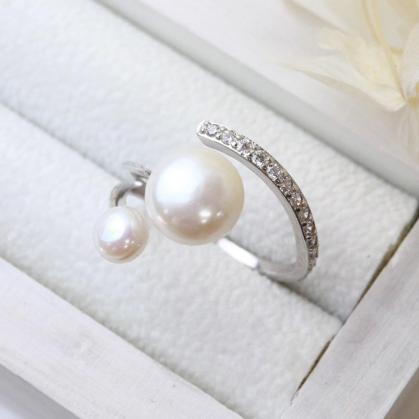 【大特価】【数量限定】silver925　本真珠パールのフォークリング／フリーサイズ　オープンリング