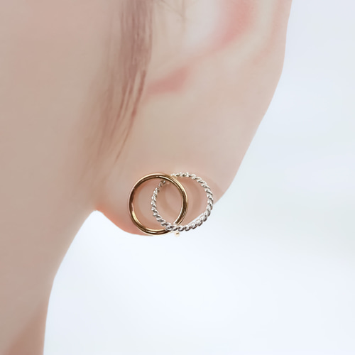 Creema限定】14Kgf＆silver925 ピアスに見えるイヤリング ～W Lea ring 