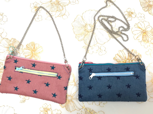 星刺繍デニムが可愛い  携帯＆お財布 BAG 3枚目の画像