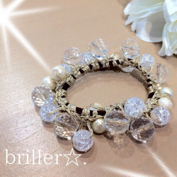 シュシュ ヘアゴム ビーズ ホワイトシルバー