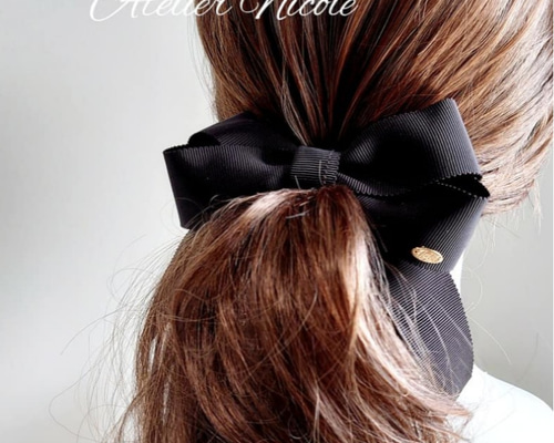 チョコ✕グレージュ】ナチュラルリボン♡ヘアゴム チョコ✕グレージュ